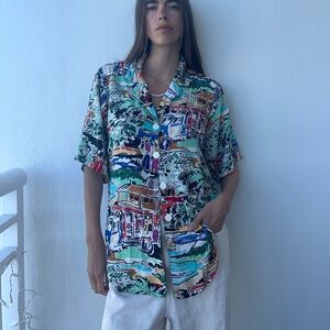 Colorful Graphic Button-Up Shirt